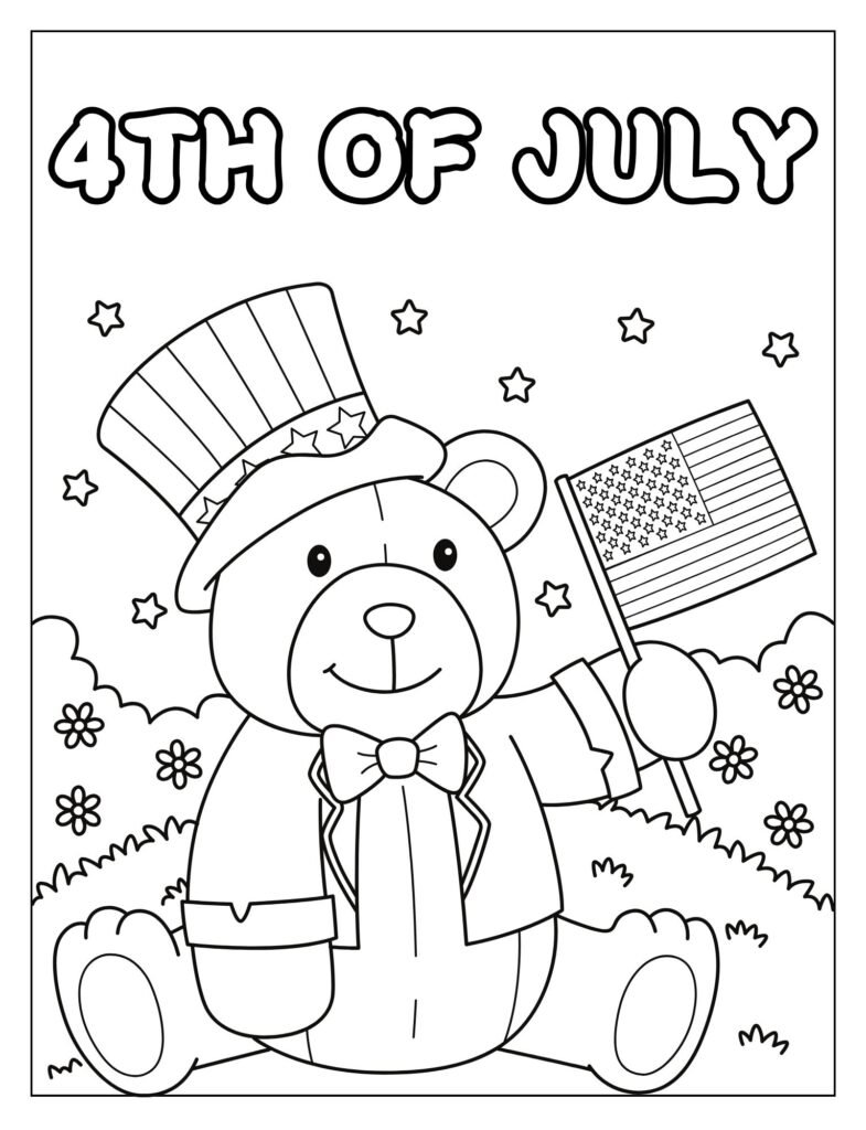 A line art drawing of an American flag, specifically designed for coloring the stars and stripes.