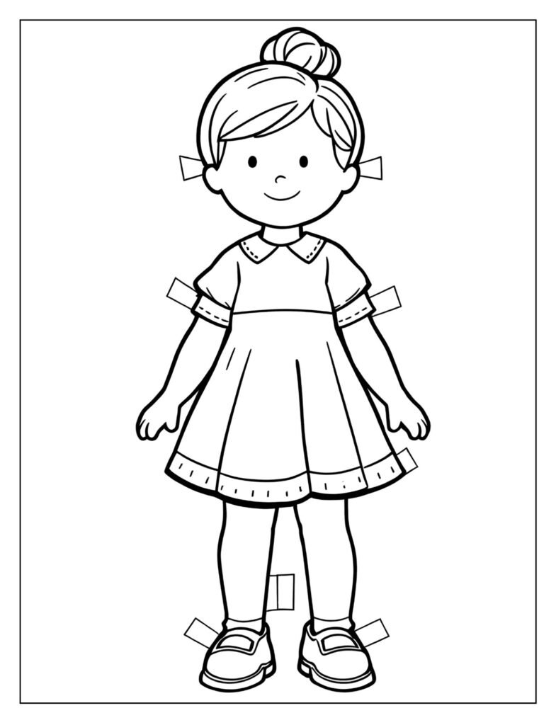 A classic paper doll with tabs on the shoulders and waist.