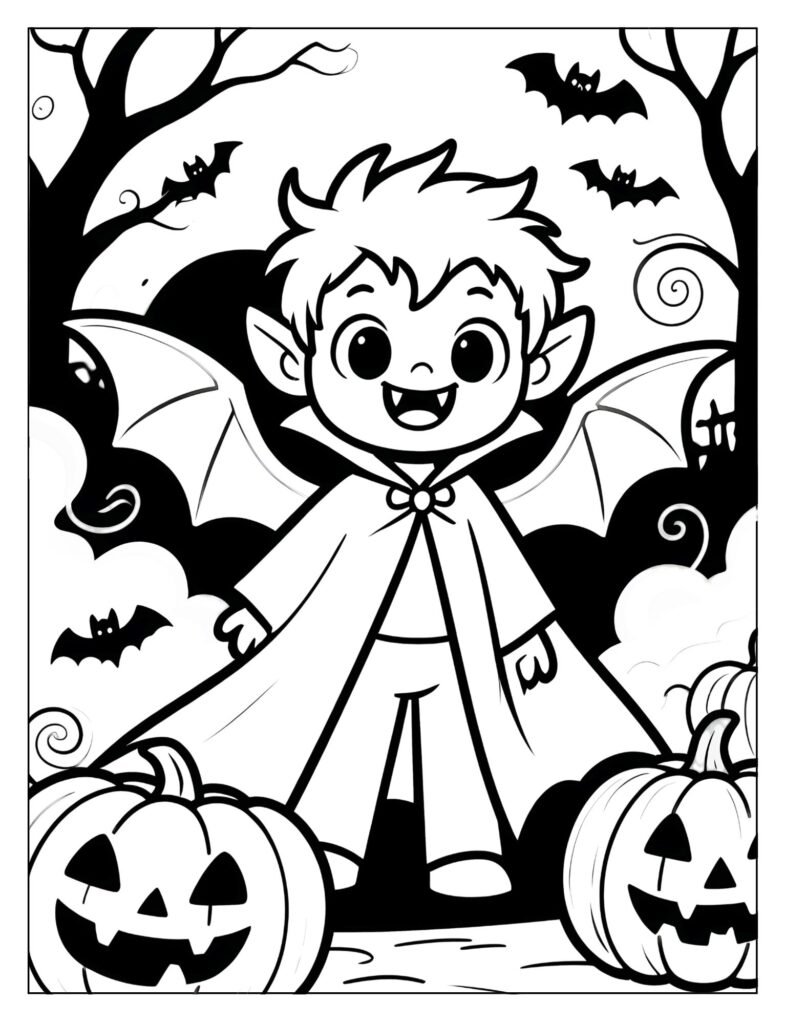 A cute vampire with small fangs and a cape.

