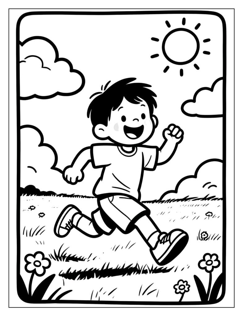 A happy person running with a big smile.