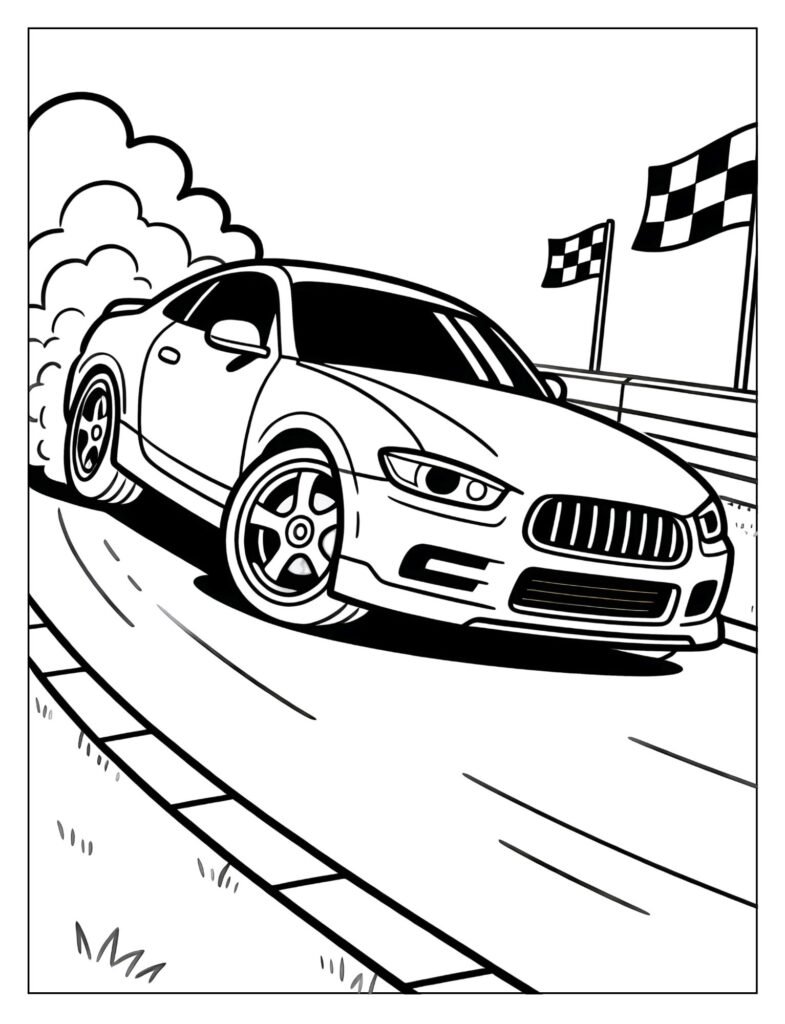 A simple outline of a car in a drift.