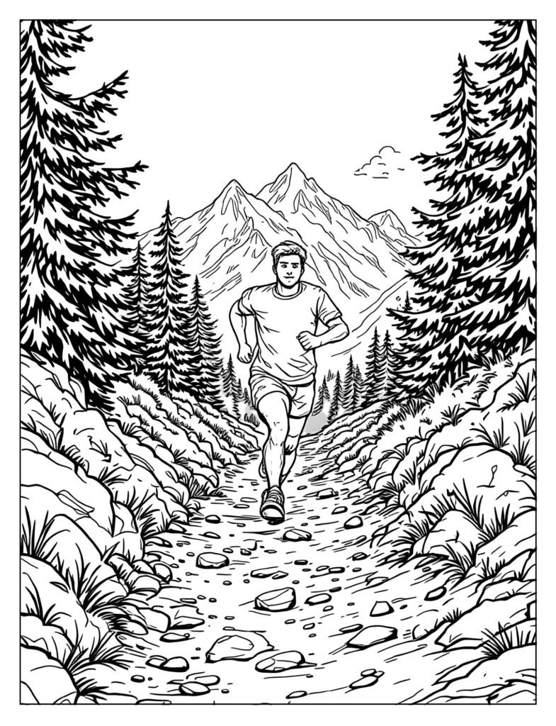 A person running on a dirt trail in the mountains.