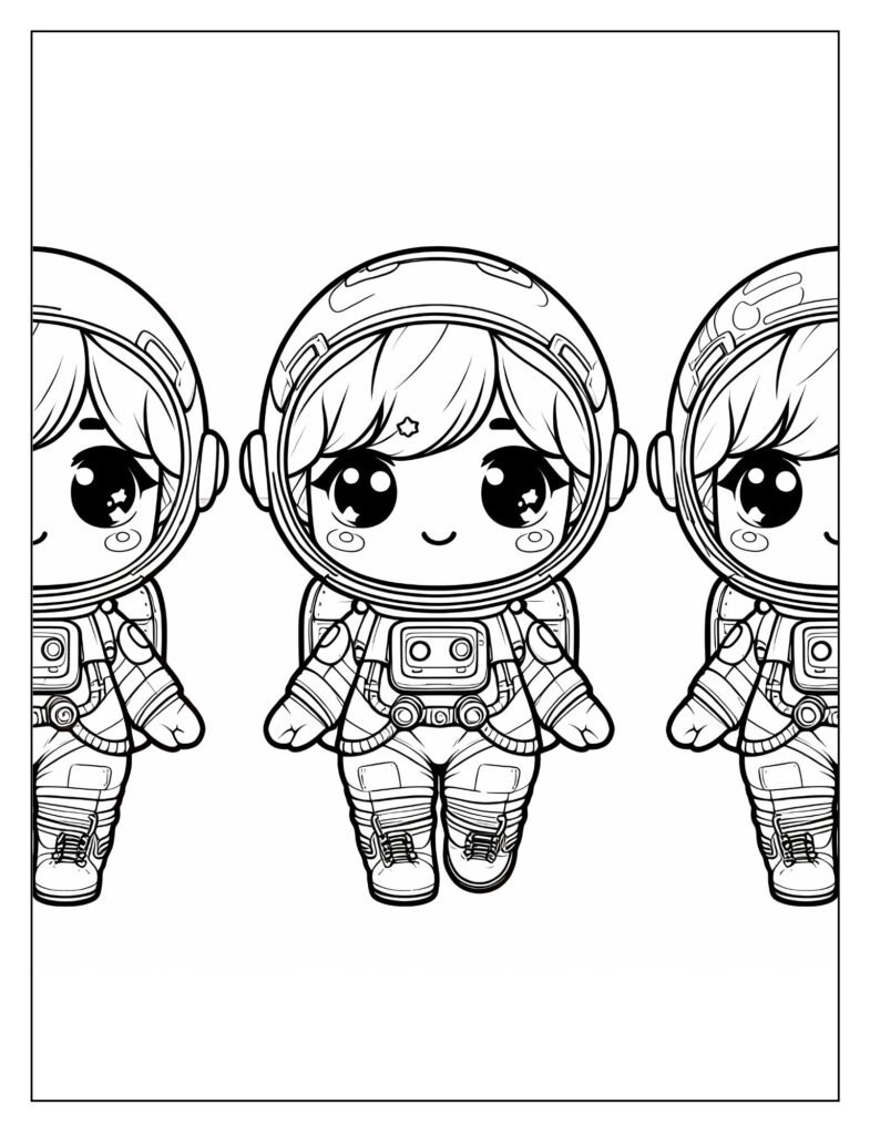 A line art drawing depicting a rocket flying towards or landing on the moon, ready for coloring.