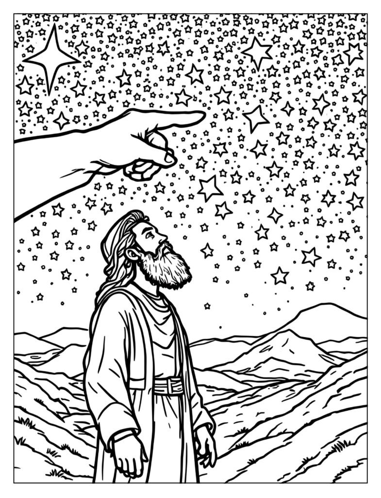 Abraham looking at a sky full of stars.