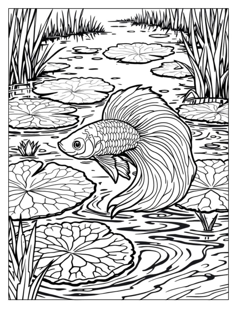 An abstract design of a betta fish with flowing, curved lines.