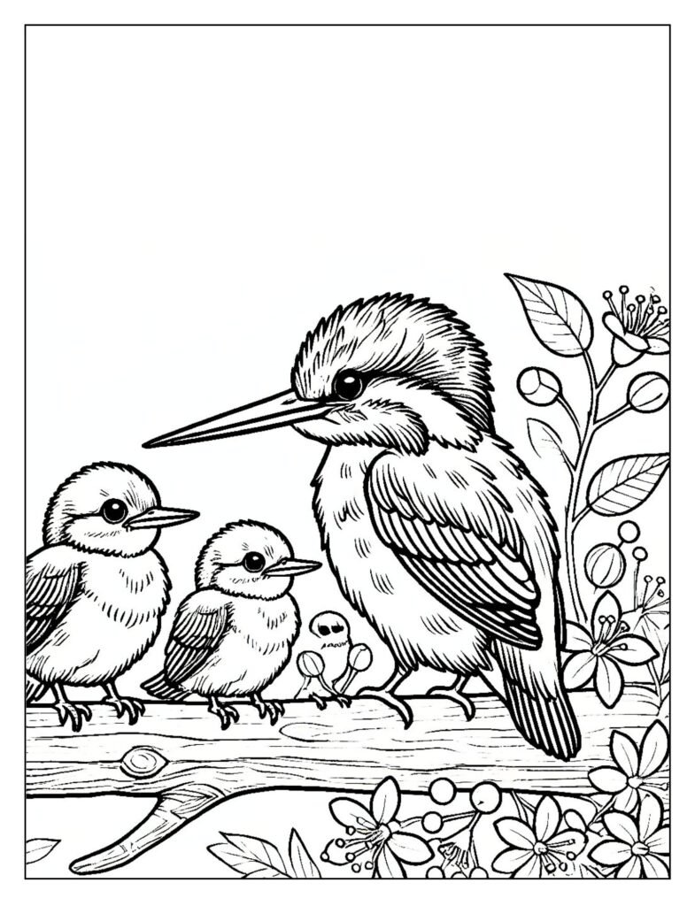 A group of kingfisher chicks huddled together in a nest, showing their fluffy plumage.