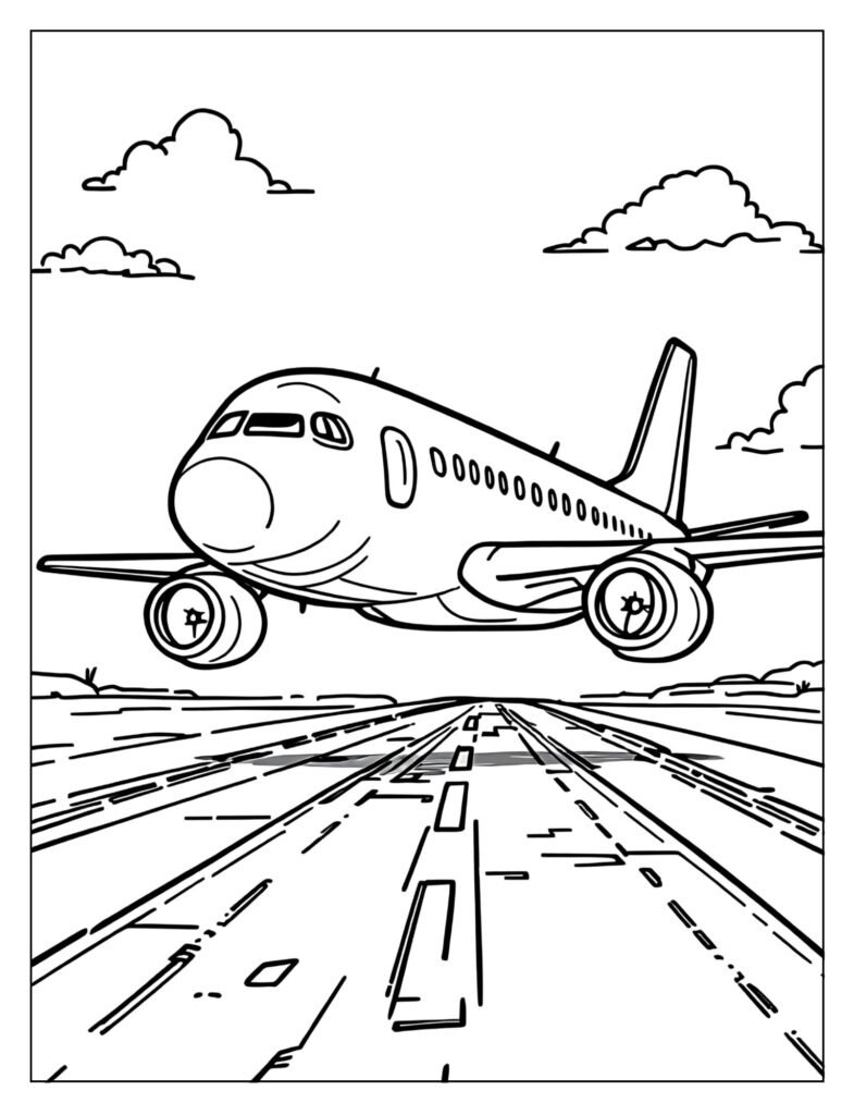 Simple airplane taking off from a runway coloring page