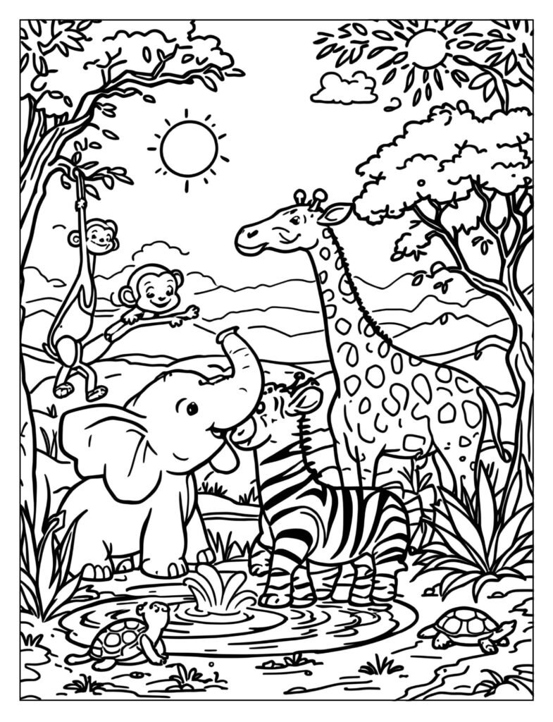 A page filled with different land animals.
