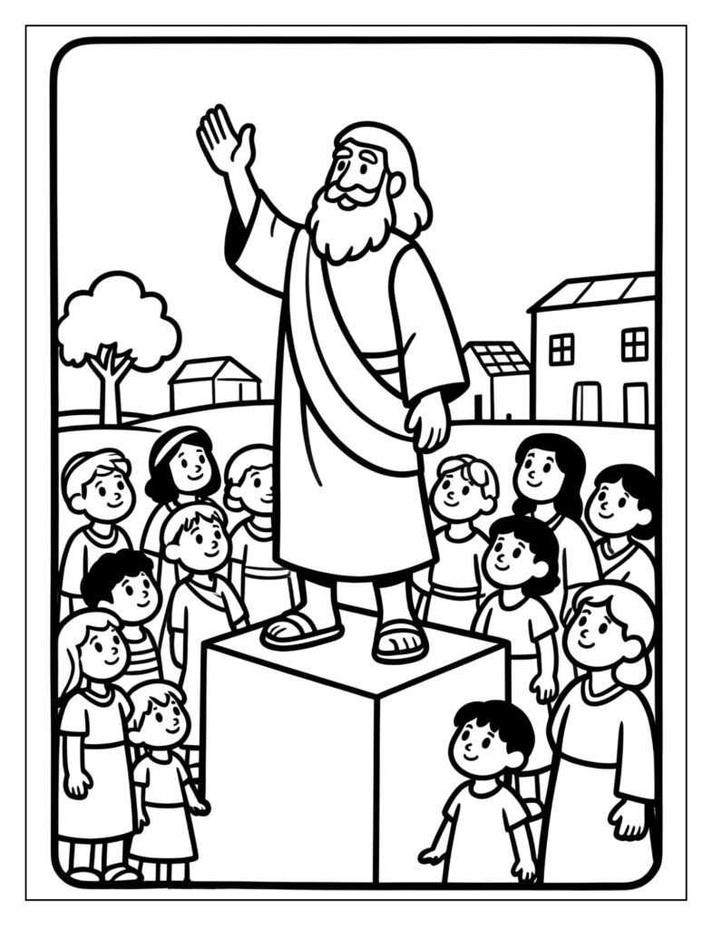 Alma on a high platform teaching the Zoramites.