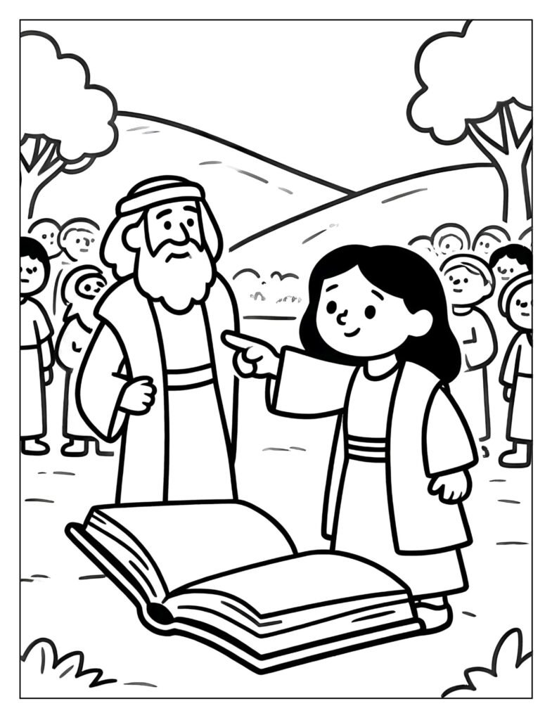 Alma pointing to the scriptures to prove his point.