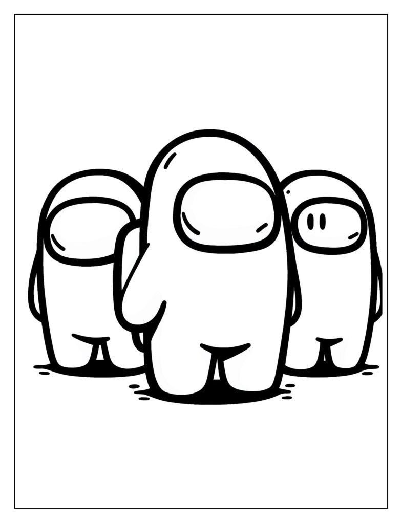 A black and white drawing of an Among Us crewmate making a thumbs up or thumbs down gesture, ready for coloring.