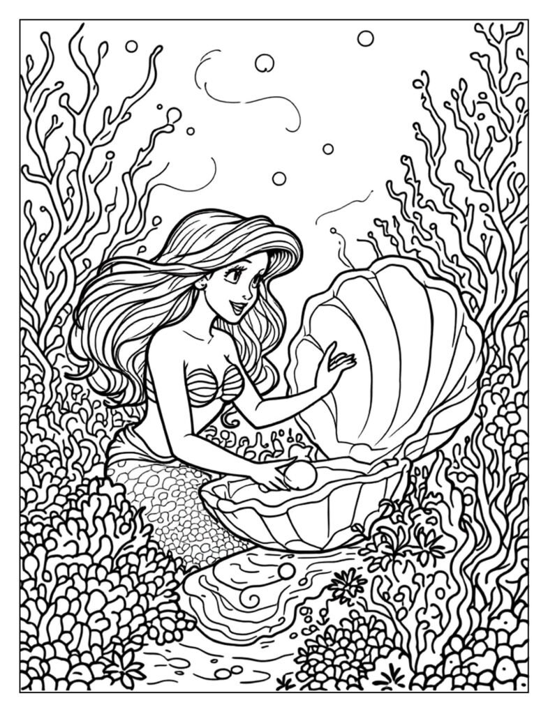 Ariel holding an ancient-looking scroll or map underwater, possibly revealing secrets or lore.