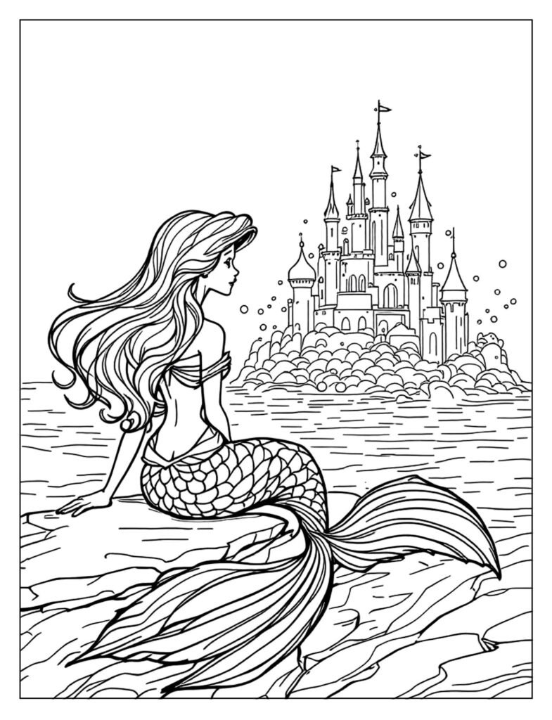 Ariel, Flounder, and Sebastian exploring a sunken ship or an ancient underwater ruin