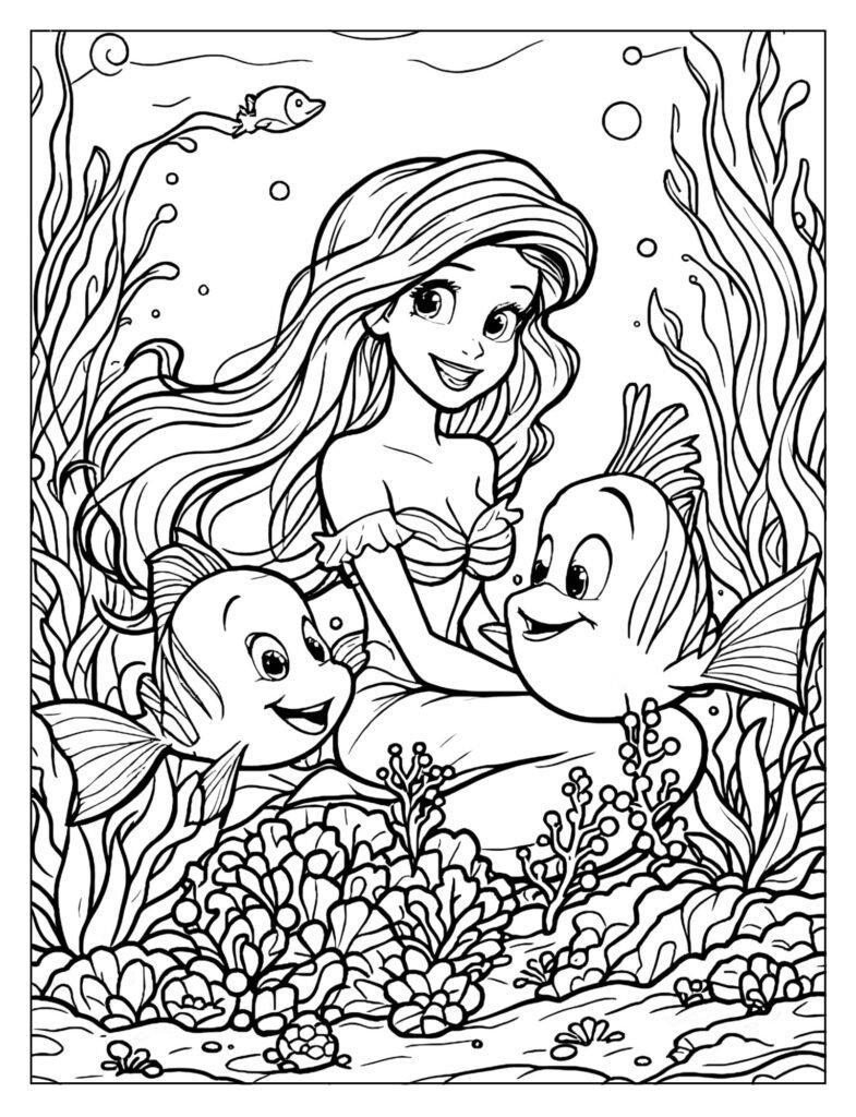 Ariel transforming into a human, or swimming towards the surface with magical light.
