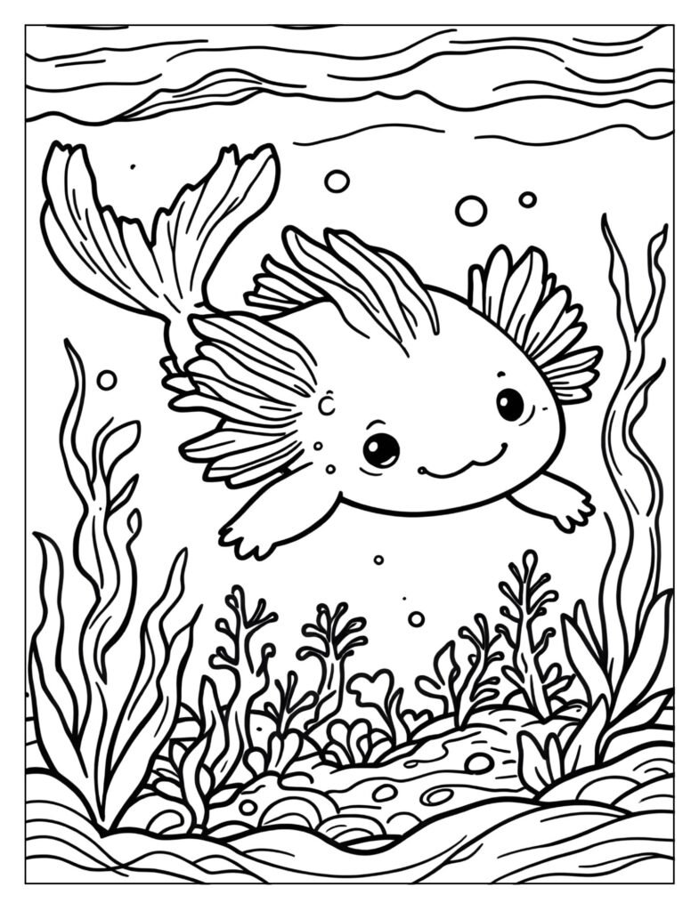 An axolotl swimming quickly with motion lines.