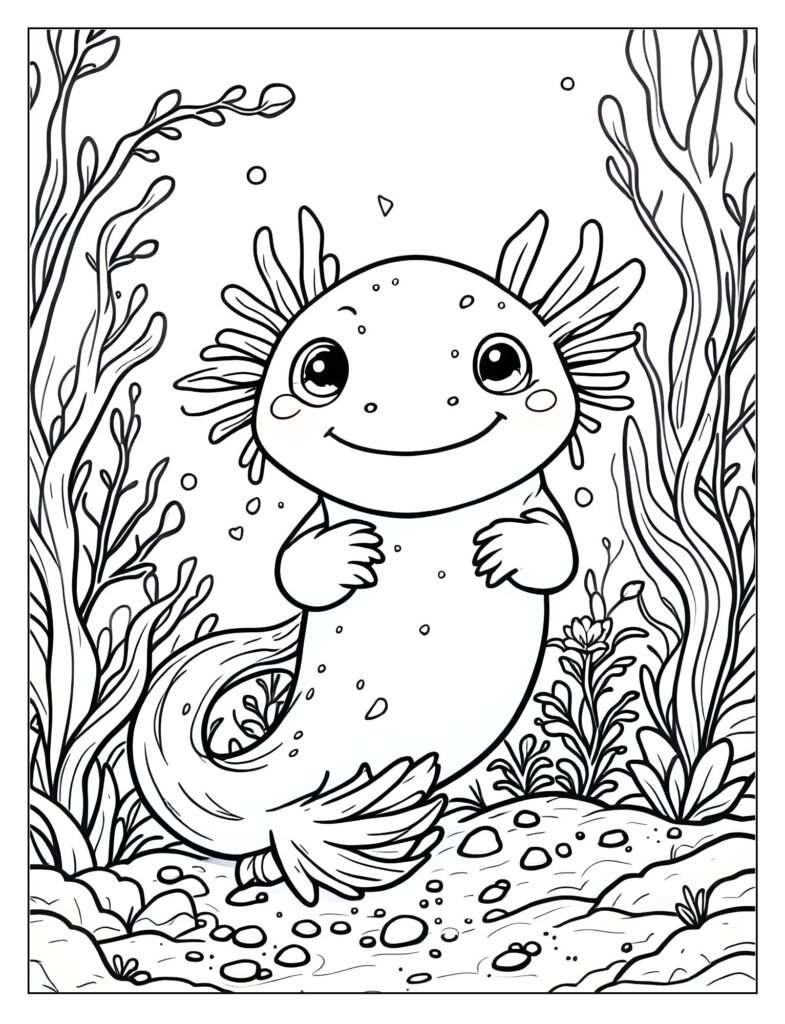 An axolotl holding a small flower.