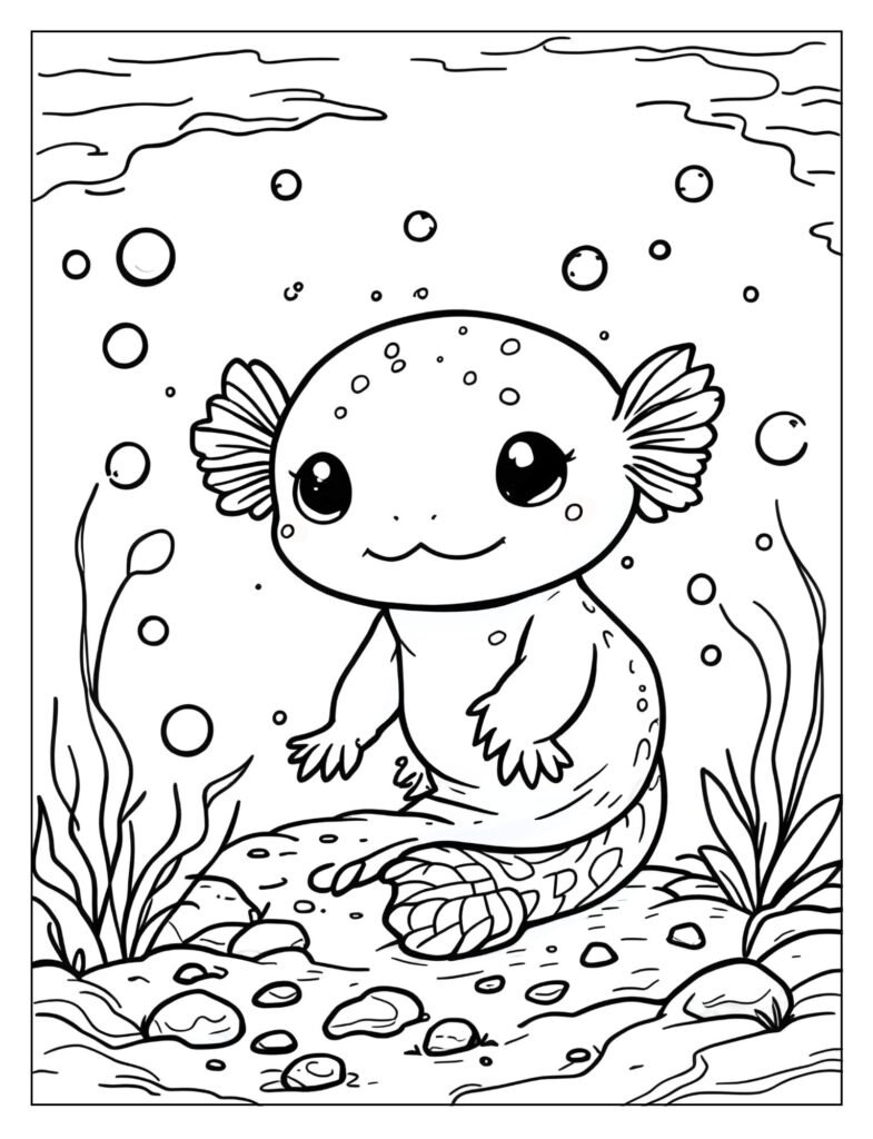 A tiny, cute baby axolotl with small, feathery gills.