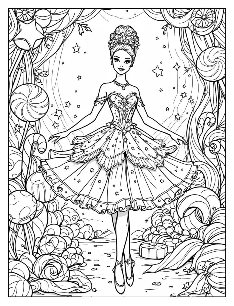 Ballerina Barbie Sugar Plum Fairy Nutcracker coloring page