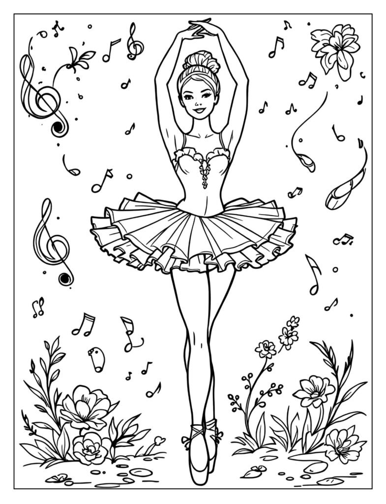 Ballerina Barbie elegant arabesque pose coloring page