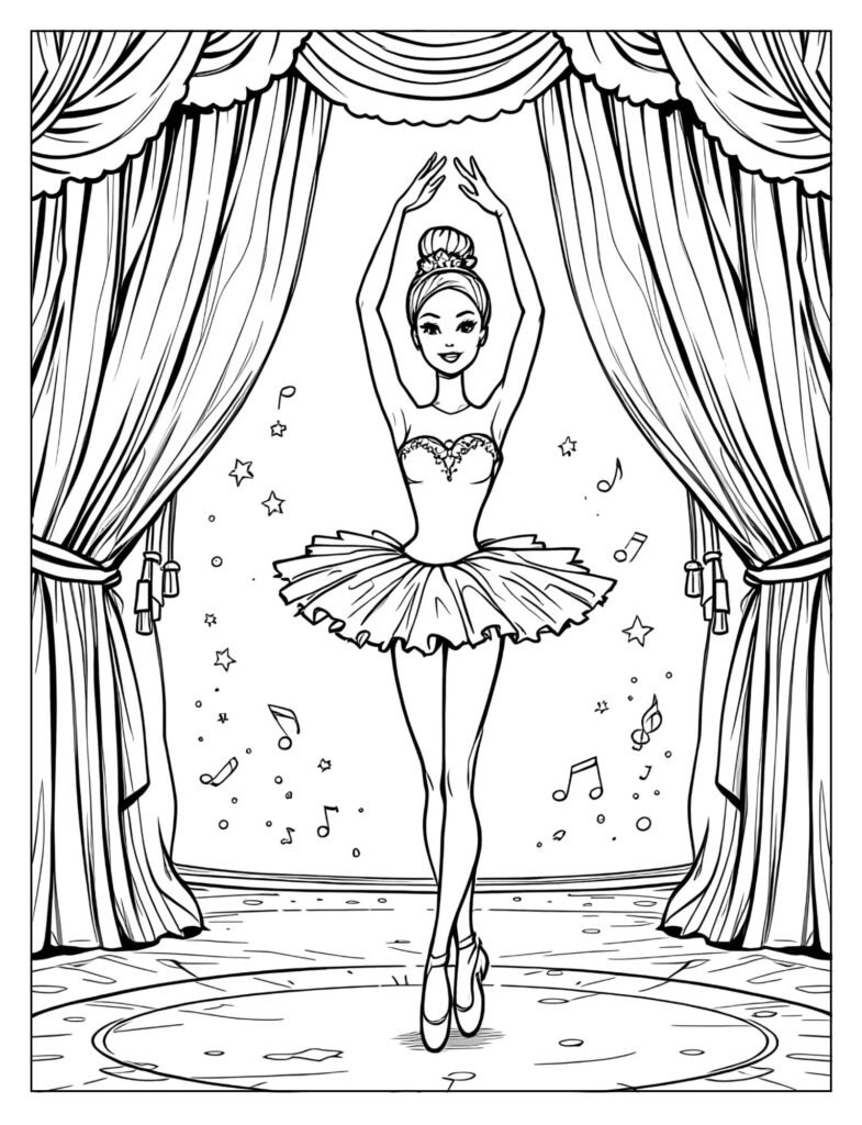 Ballerina Barbie grand stage entrance coloring page