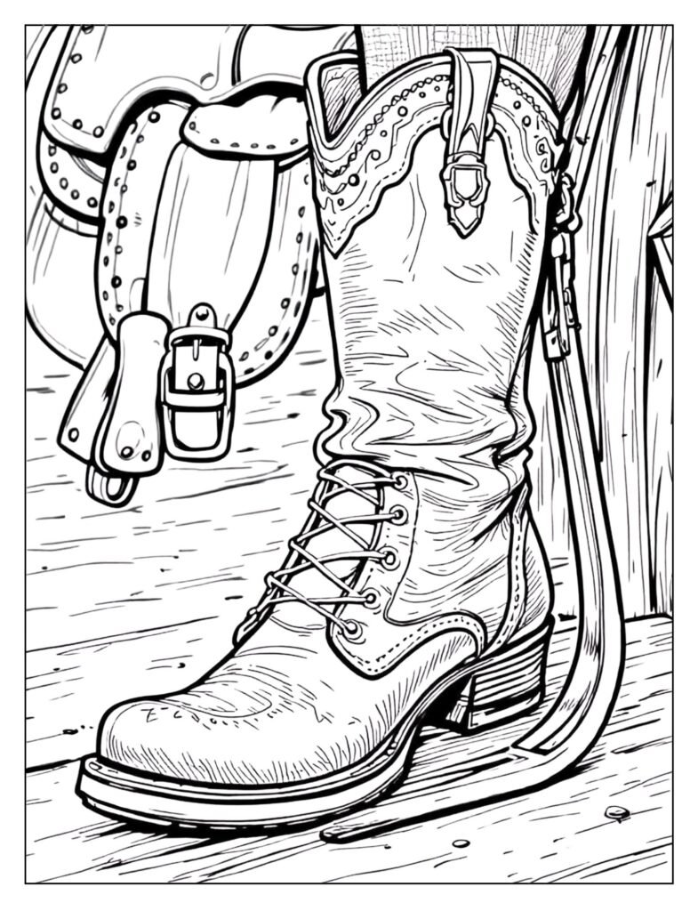 Close-up of Barbie's riding boot in a stirrup, showing the leather and metal texture.