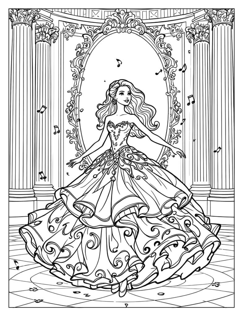 Ballerina Barbie royal ballet grand ballroom coloring page