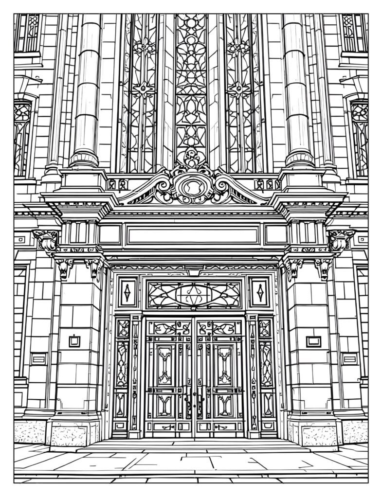 Detailed view of the base and main entrance of the Empire State Building, showing the street-level doors and stone work.