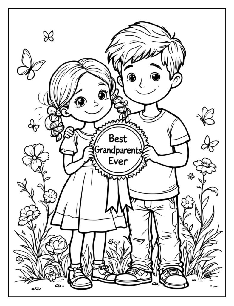 A medal that says "Best Grandparents Ever" held by a child.