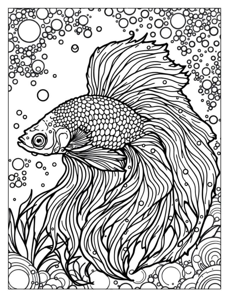 A betta fish with bubbles and sparkles around it.