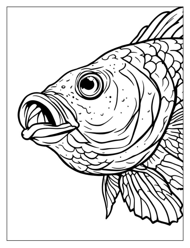 Impressive line art of a massive, trophy-sized big bass fish, emphasizing its size and power.