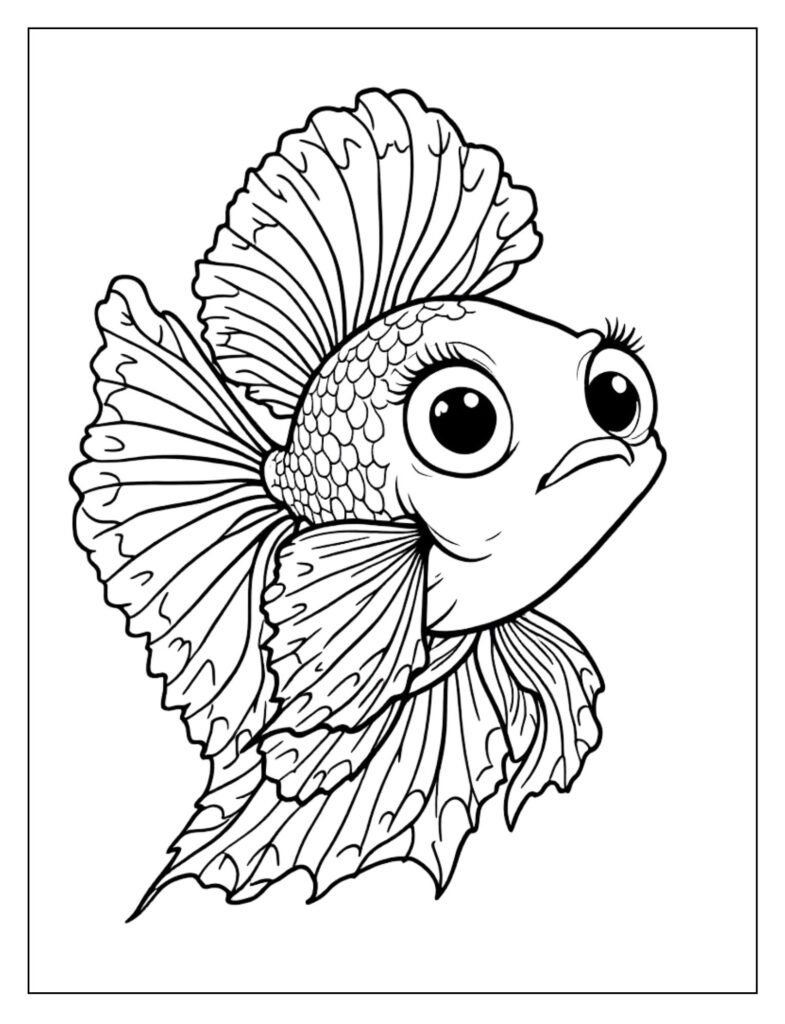 An adorable betta fish with big, cute eyes and a friendly expression.