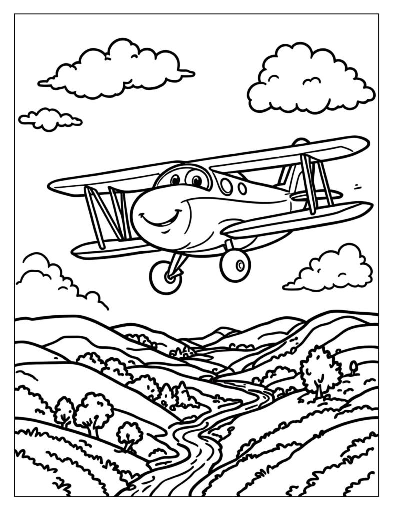 Classic biplane with two wings coloring page