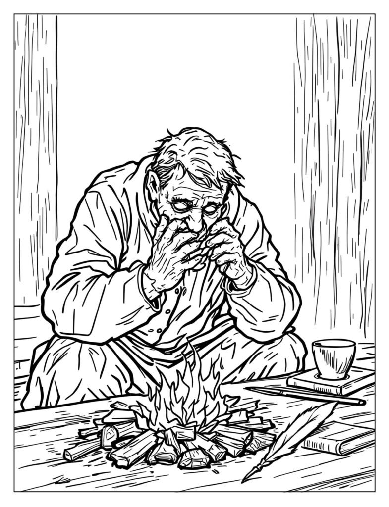 Thinly dressed Bob Cratchit huddled over his small, shared fire, trying to warm his hands.