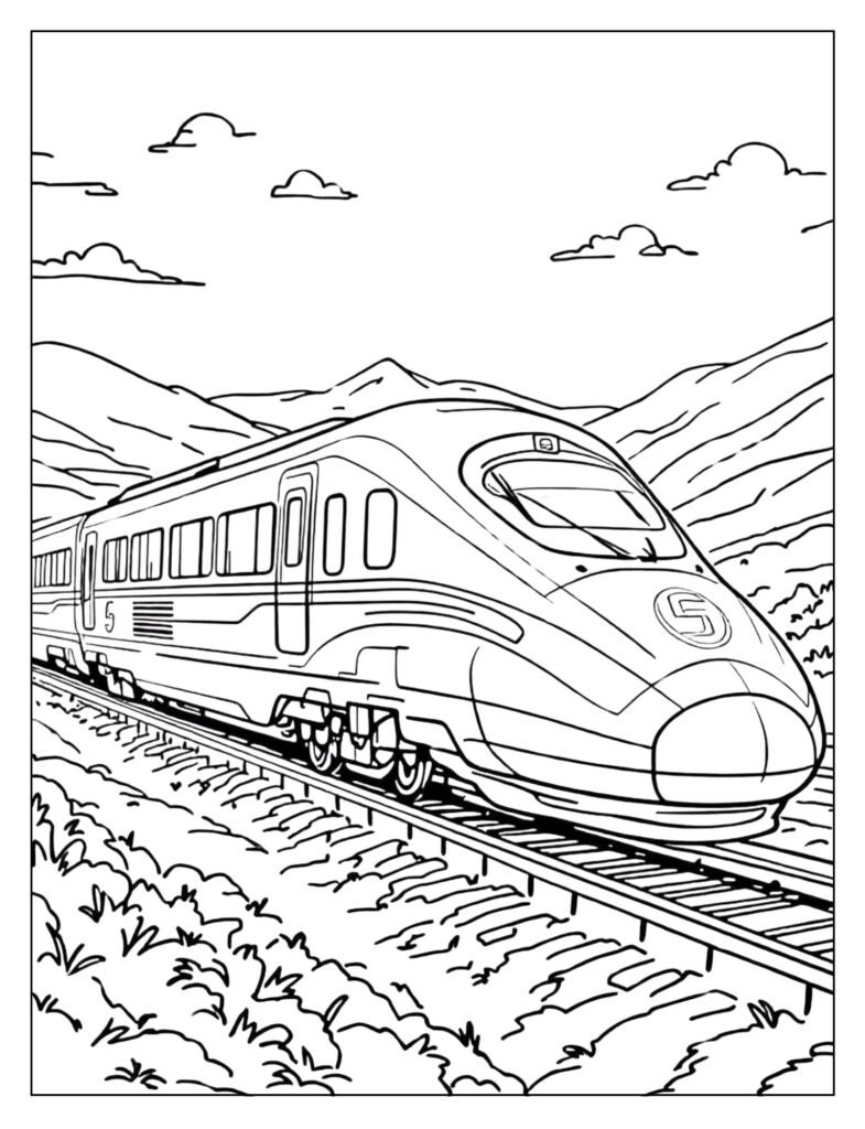 A drawing of a bullet train's specific stylized logo on the side of the car.