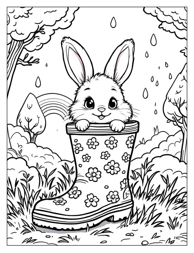 A tiny bunny peeking out of a rainboot.