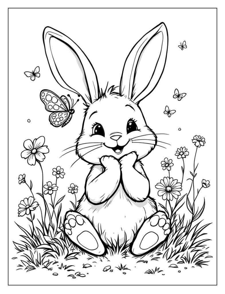 A bunny with a butterfly on its nose.