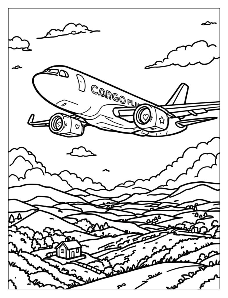 Cargo plane carrying boxes simple coloring page
