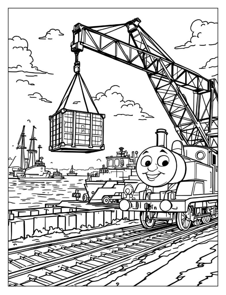 Cranky the Crane and Thomas at Brendam Docks coloring page