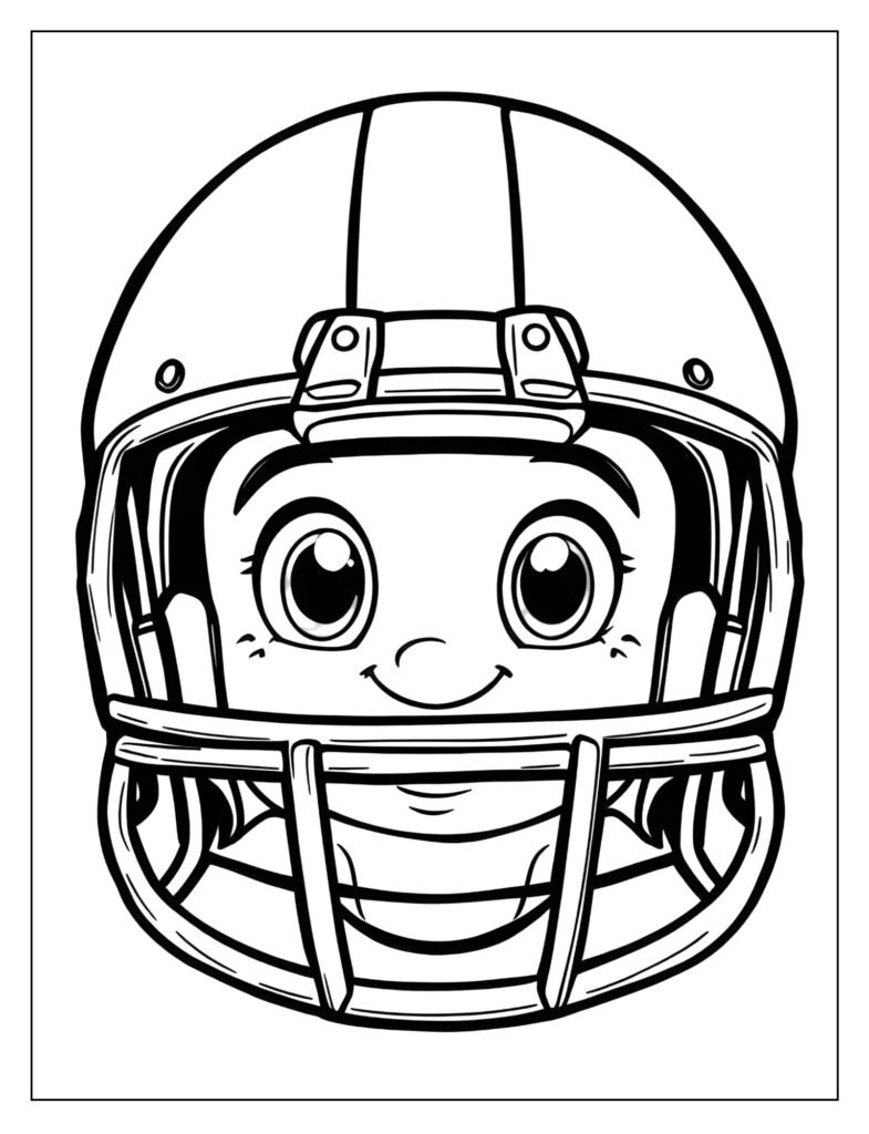 Friendly, cartoon-style football helmet with two big, expressive eyes peering out from behind the face mask.