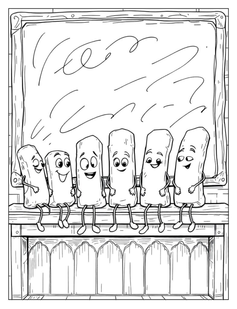 A line art drawing of a single stick of chalk, ready for coloring.