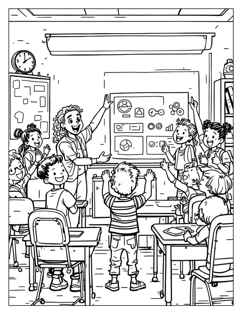 Students cheering on a classmate presenting a project.