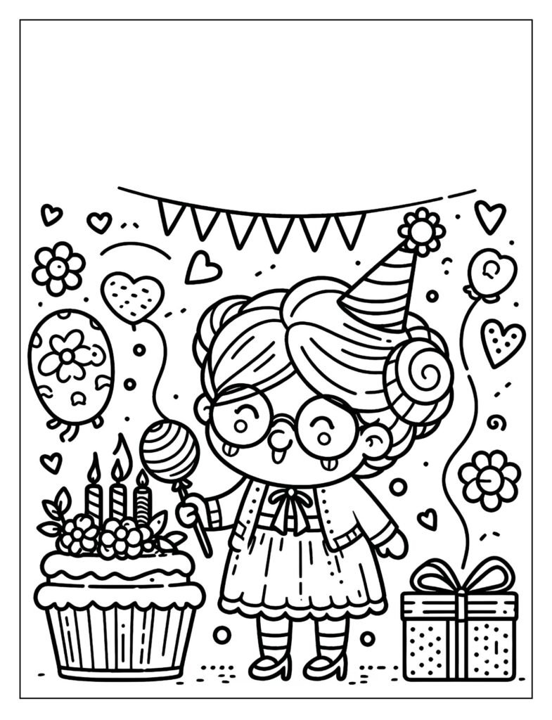 Cheers to Grandma's birthday celebration coloring page