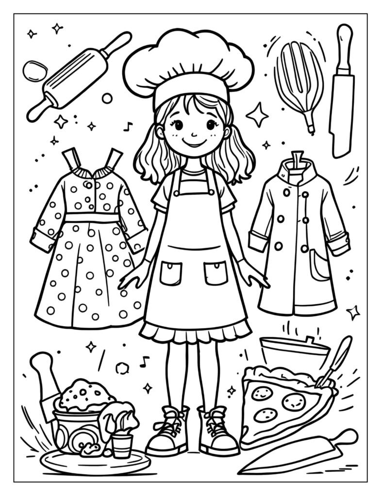 A paper doll with a chef's hat and apron.