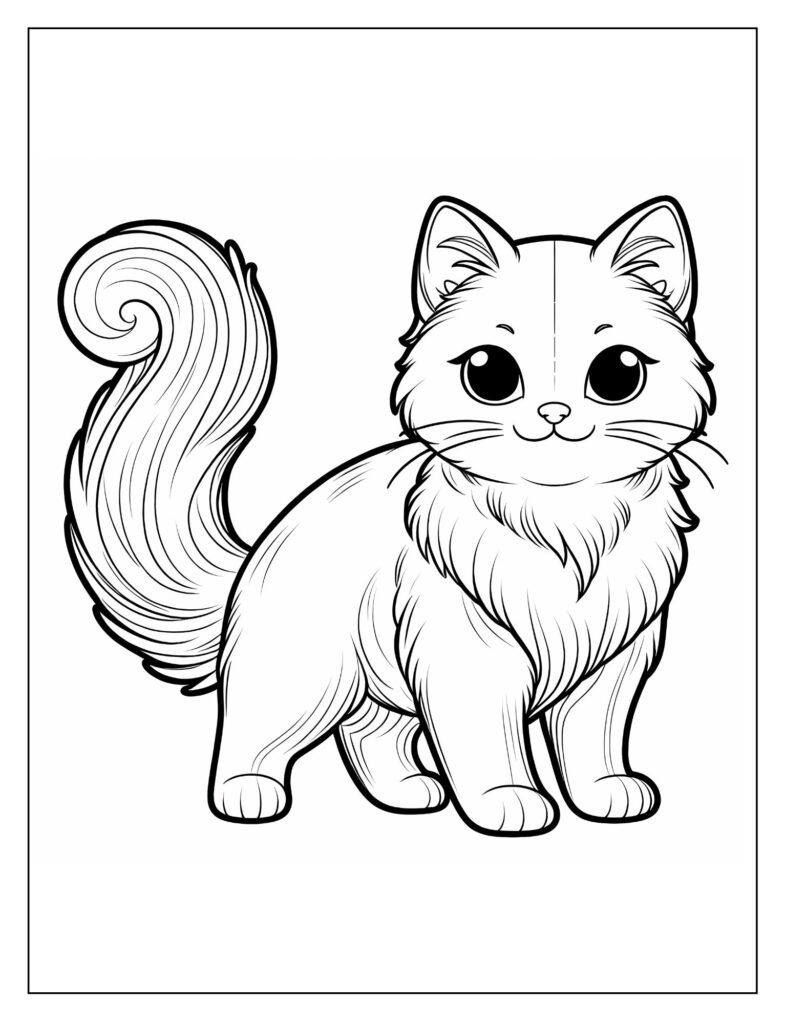 A small, cartoonish cat with large eyes and a round body.