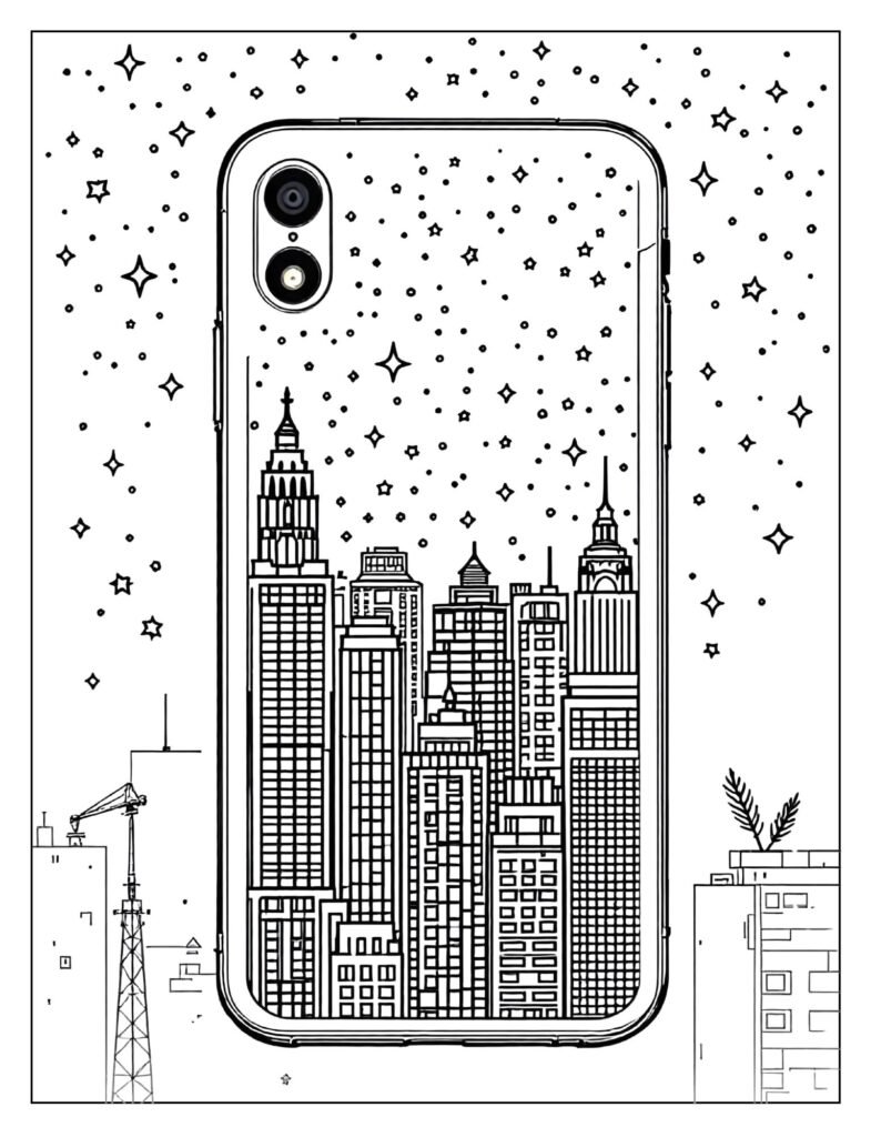 A phone case with a city skyline.