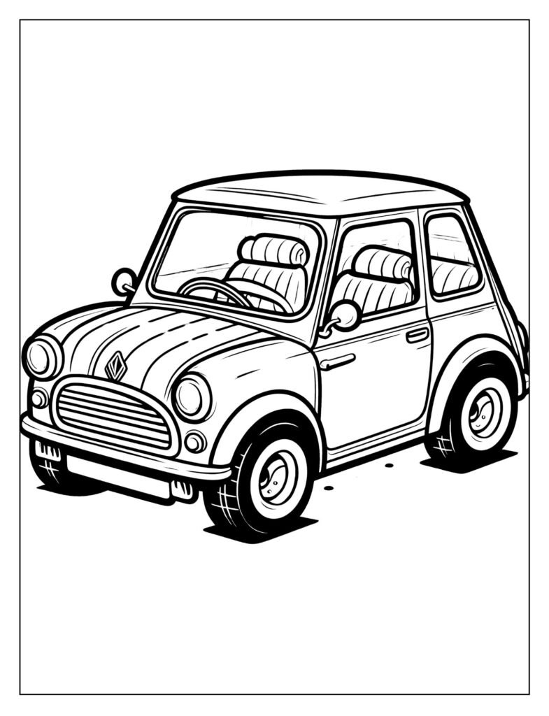 Detailed line art of an old-fashioned classic car or vintage automobile from the 1950s.