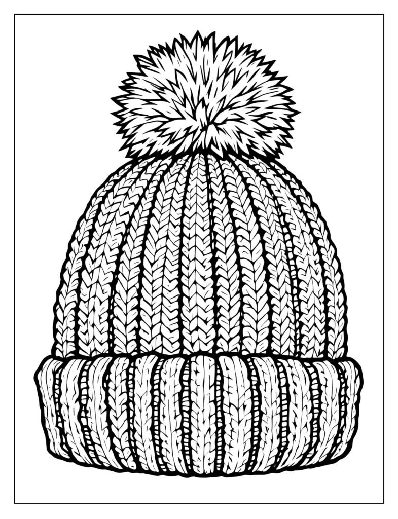 Cozy knitted beanie with a large fluffy pom-pom and thick ribbed brim.