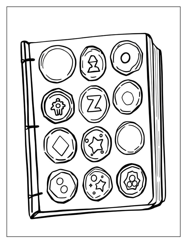 Simple, open coin display album showing several different types of coins neatly arranged in their slots.