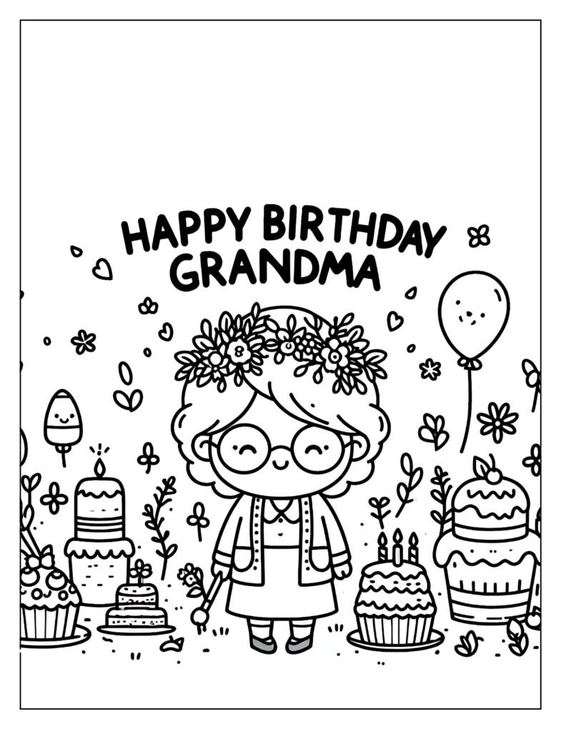Cookies and Cuddles for Grandma's birthday coloring page