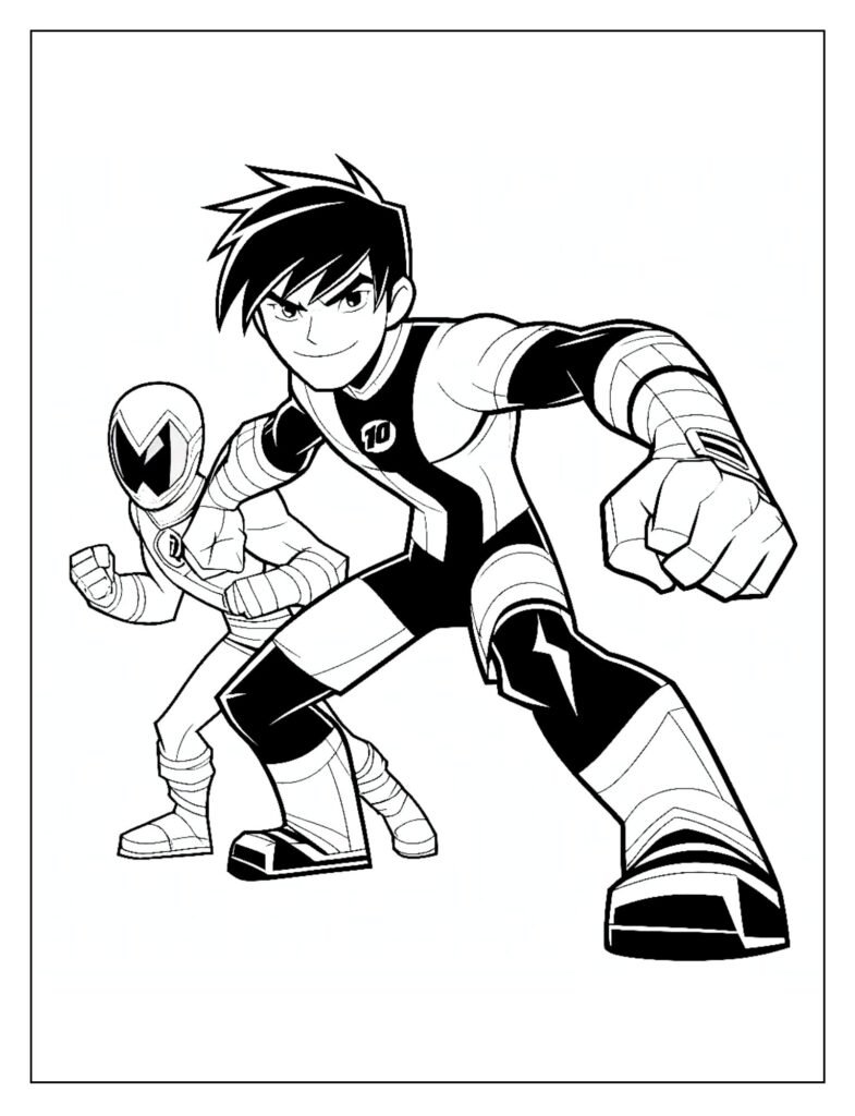 A line art drawing of the alien Diamondhead in a powerful or iconic pose, ready for coloring.